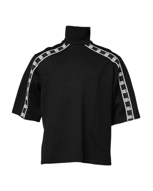 Dolce & Gabbana Black Cotton Dg Print Turtleneck T-Shirt for men