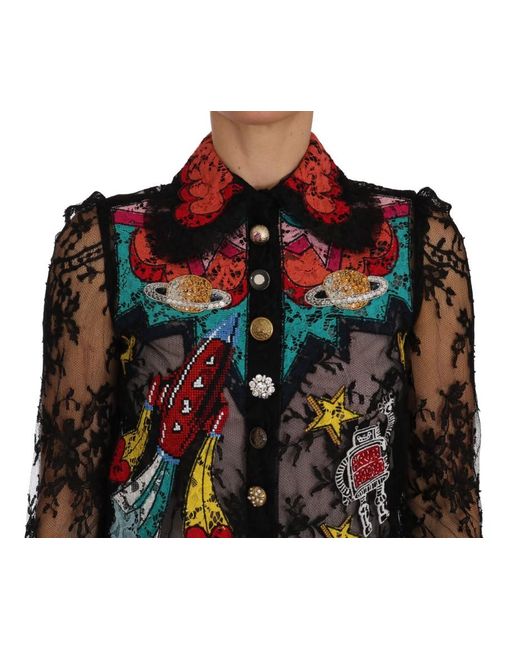Dolce & Gabbana Black Embellished Embroidered Lace Shirt
