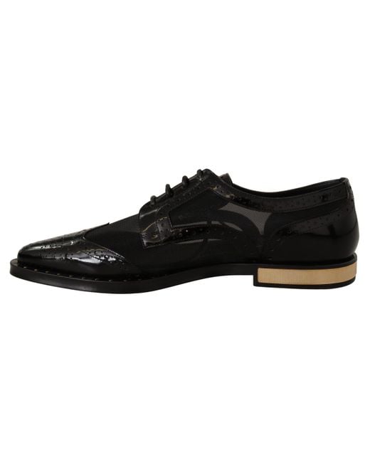 Dolce & Gabbana Black Leather Broques Sheer Wingtip Shoes