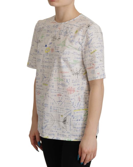Dolce & Gabbana Gray Cotton Algebra Print Short Sleeves Top