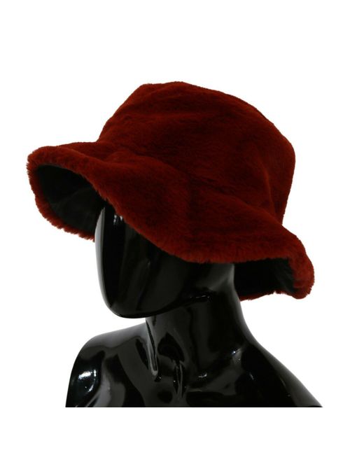 Dolce & Gabbana Brown Bordeaux Fur Wide Brim Bucket Hat