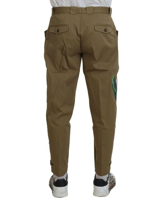 Dolce & Gabbana Green Cotton Stretch Floral Chinos Pants for men