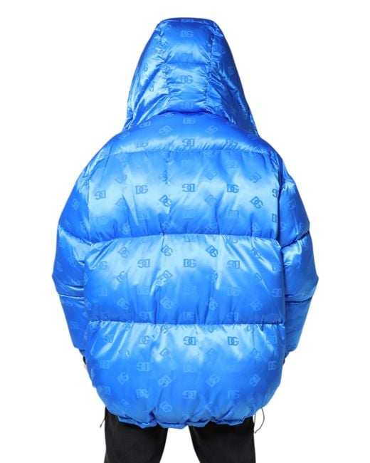 Dolce & Gabbana Blue Puffer Jacket Allover Logo Print for men