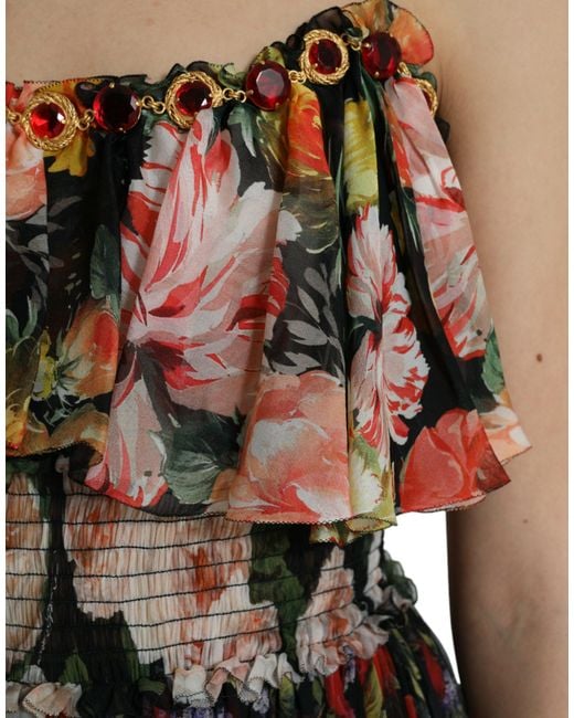 Dolce & Gabbana Black Floral Chiffon Tiered Maxi Dress