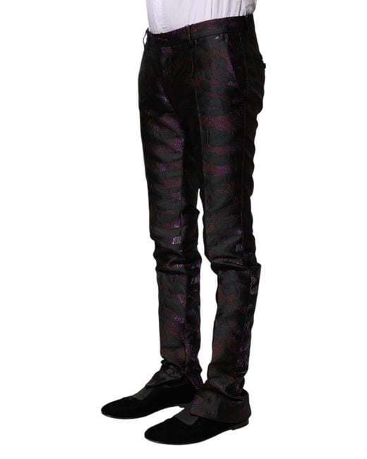 Dolce & Gabbana Black Polyester Patterned Pants for men