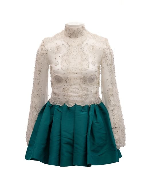 Valentino Garavani White Beaded Lace Mini Dress With Skirt