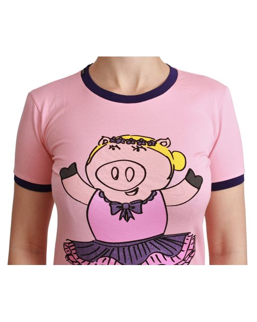 Dolce & Gabbana Pink Year Of The Pig Top Cotton T-Shirt