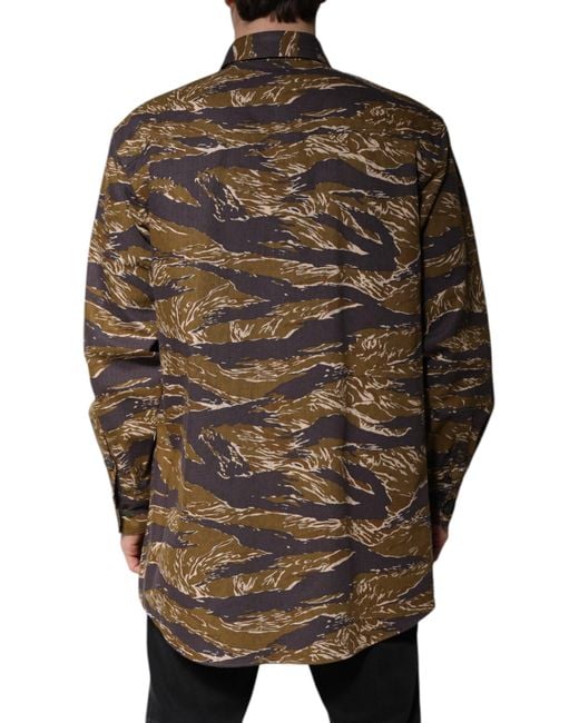Dolce & Gabbana Brown Leopard Cotton Collared Coat Jacket for men
