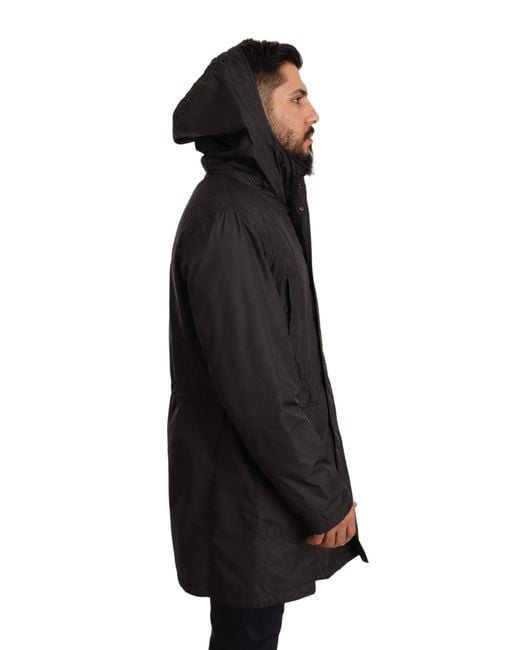 Dolce & Gabbana Black Hooded Trench Coat Jacket for men