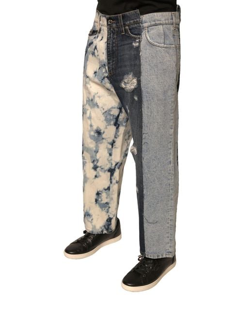 Dolce & Gabbana Gray Patchwork Jeans Tiedye Ripped for men