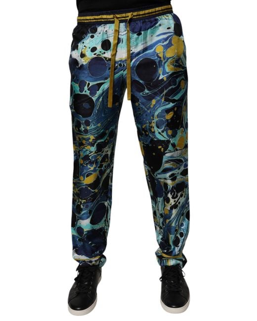Dolce & Gabbana Blue Marble Print Jogger Sweatmen's Pants for men