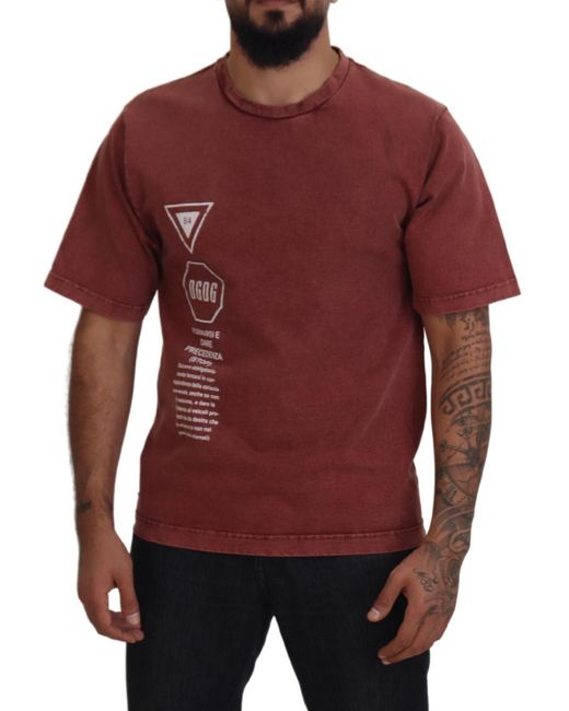 Dolce & Gabbana Red Elegant Printed Cotton Tee for men