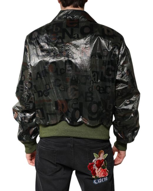 Dolce & Gabbana Black Letter Print Bomber Jacket for men