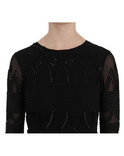 John Richmond Black Silk Sequined Mini Shift Gown