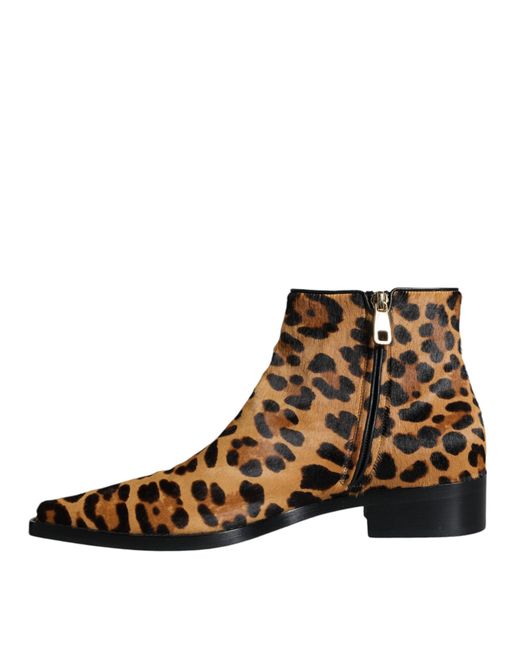 Dolce & Gabbana Brown Leopard-print Pony Hair Ankle Boots
