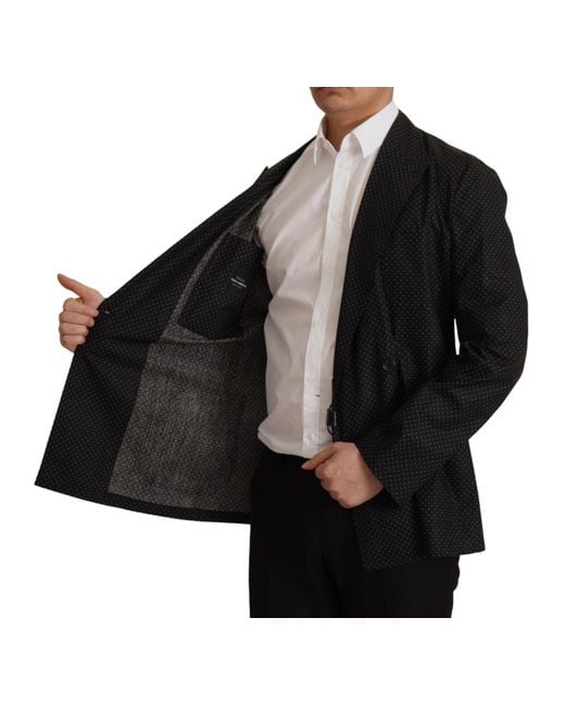 Dolce & Gabbana Black Polka Dot Slim Double-Breasted Blazer for men