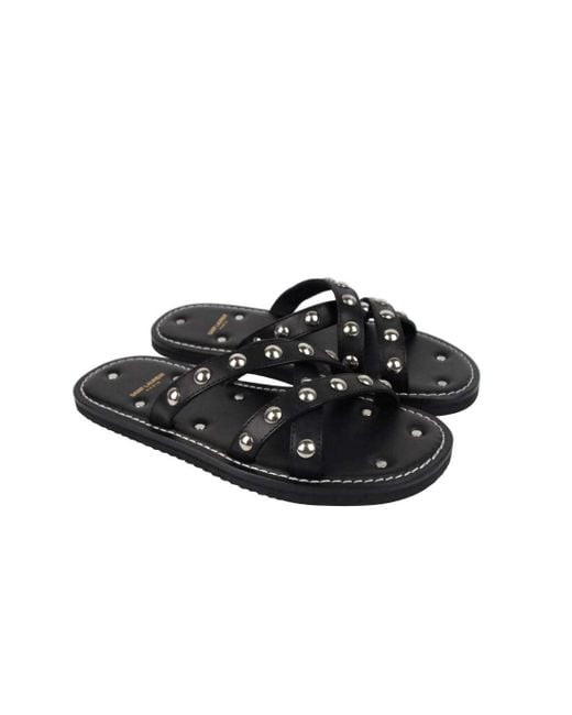 Saint Laurent Black Leather Sandal With Studs for men