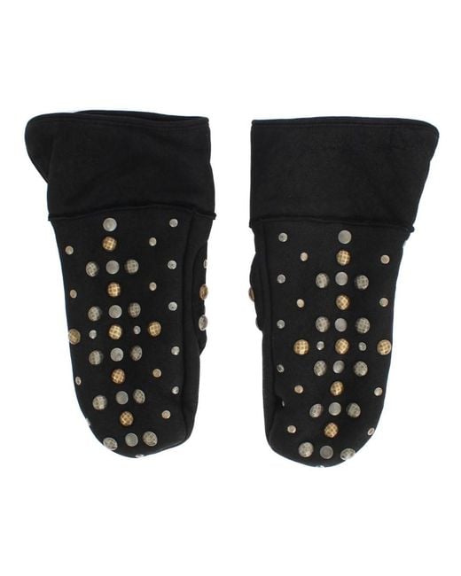 Dolce & Gabbana Black Wool Shearling Studded Gloves for men
