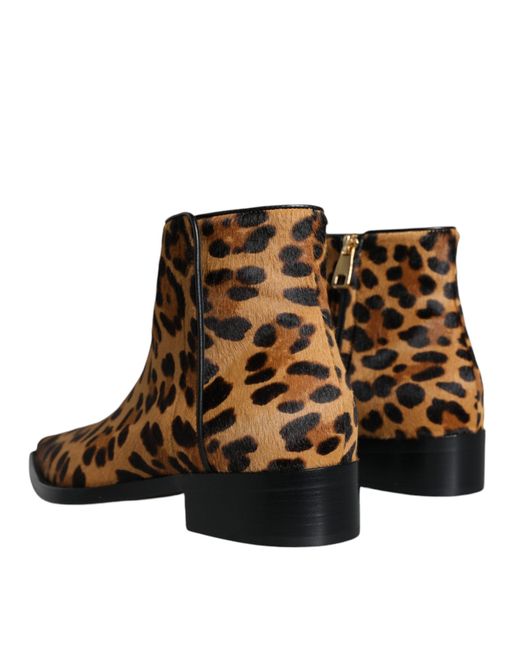 Dolce & Gabbana Brown Leopard-print Pony Hair Ankle Boots
