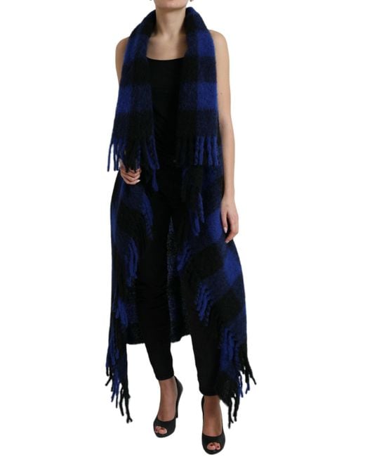 Dolce & Gabbana Blue Buffalo Check Poncho Coat Sweater