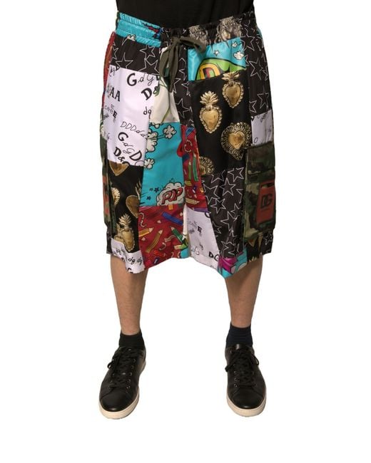 Dolce & Gabbana Black Patchwork Cargo Bermuda Shorts for men
