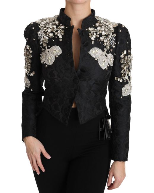 Dolce & Gabbana Black Jacquard Crystal Floral Jacket