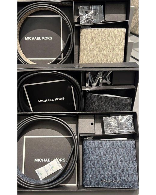 Michael Kors Wallet Belt Reversible Mk Signature 3 In 1 Gift Set in Black  for Men | Lyst