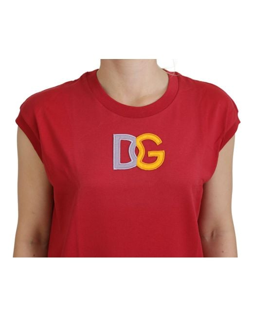 Dolce & Gabbana Red Cotton Dg Logo Tank Top T-Shirt