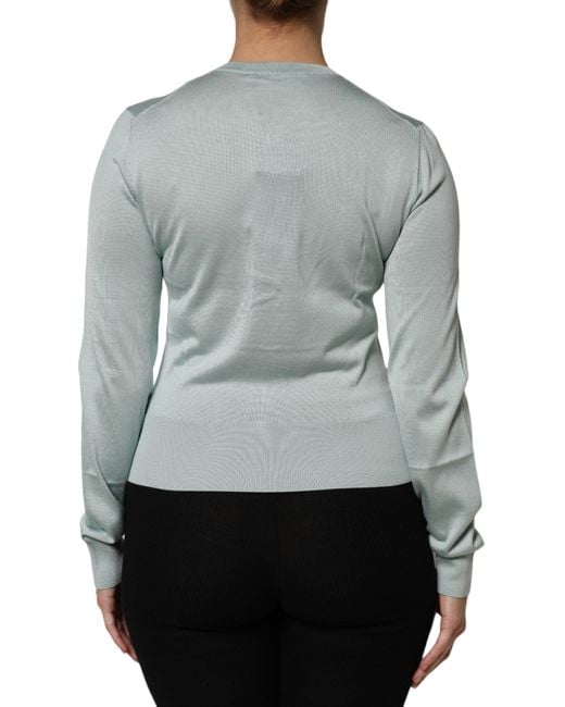 Dolce & Gabbana Gray Light Silk Button Down Cardigan Sweater