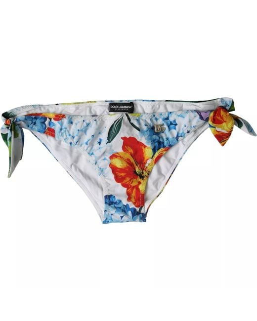 Dolce & Gabbana Blue Floral Print Swimsuit Bikini Bottom Swimwear