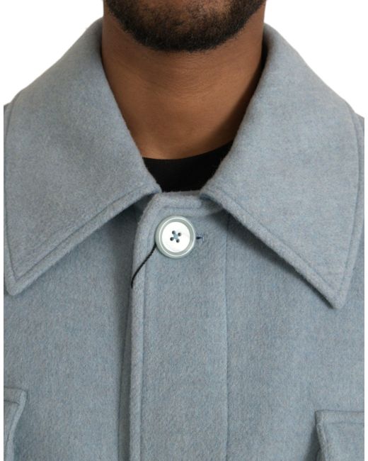 Dolce & Gabbana Blue Light Wool Button Trench Coat Jacket for men