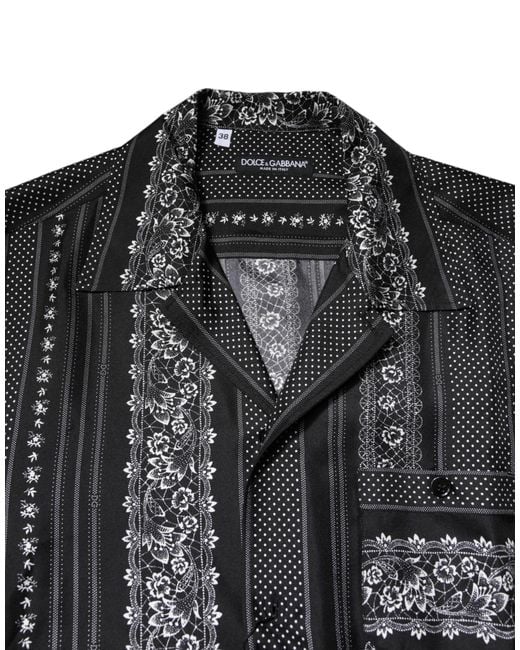 Dolce & Gabbana Black Silk Floral Print Short Sleeves Shirt for men