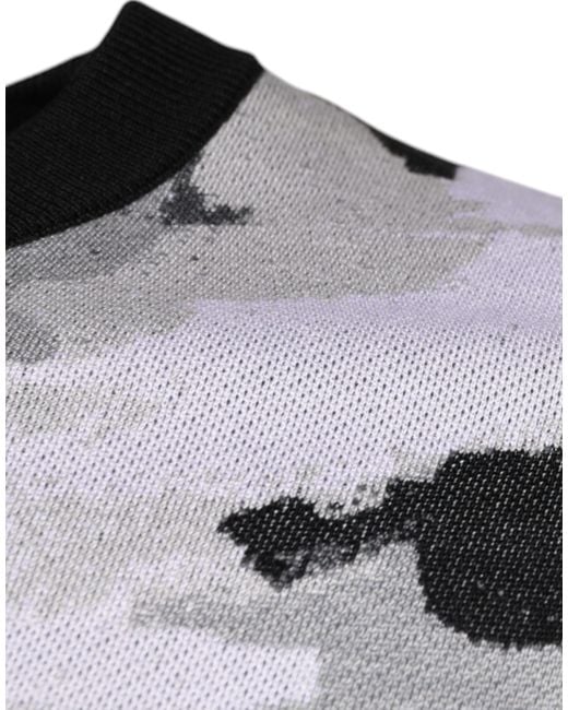 Dolce & Gabbana Gray Camouflage Crew Neck Pullover Sweater Silk Clothing for men