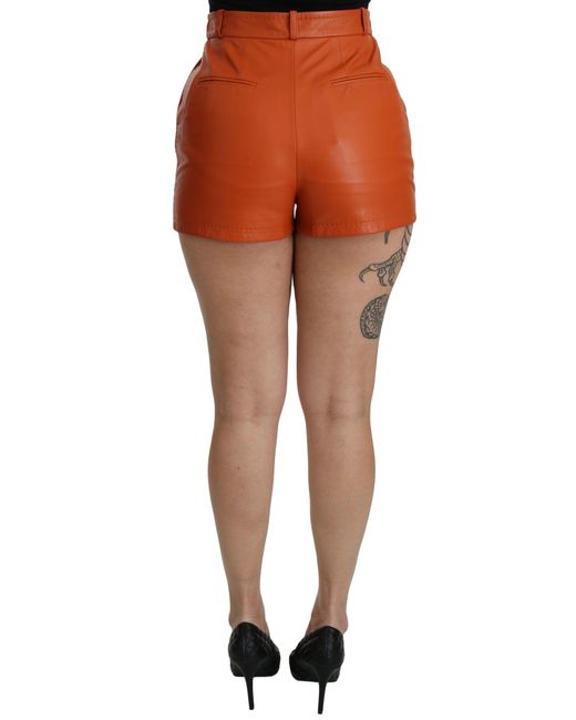 Dolce & Gabbana Orange Chic Leather High Waist Hot Pant