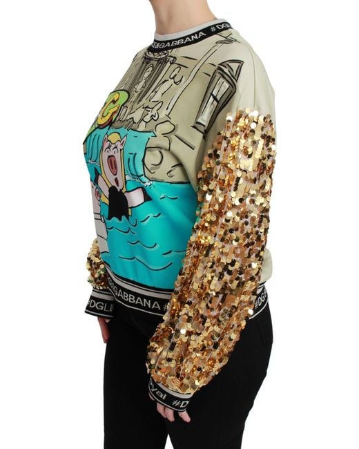 Dolce & Gabbana Gray Sequined Pig Print Sweatshirt