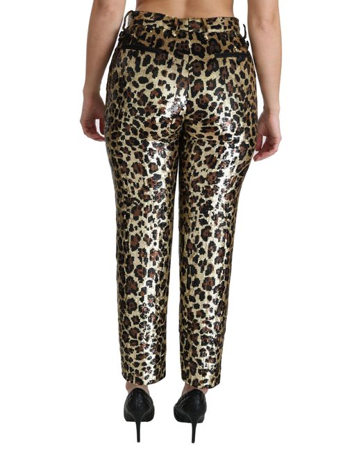Dolce & Gabbana Multicolor Brown Leopard Sequined High Waist Pants