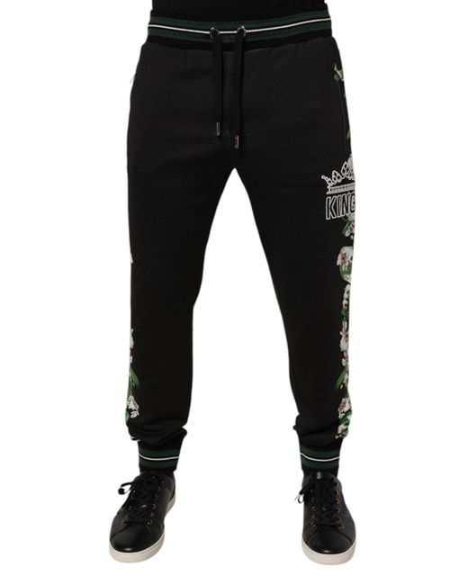 Dolce & Gabbana Black Floral King Jogger Sweatmen's Pants for men
