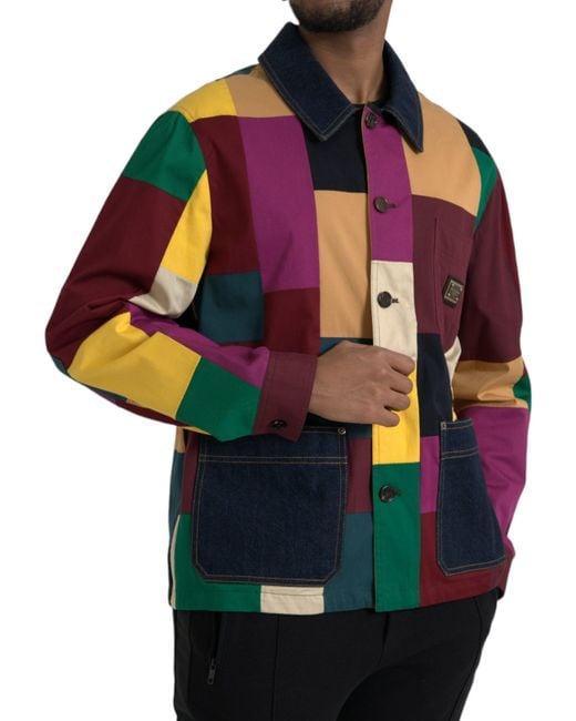 Dolce & Gabbana Black Patchwork Cotton Collared Jacket for men