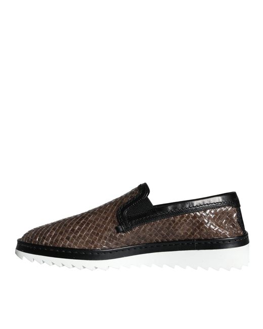 Dolce & Gabbana Brown Leather Weaved Loafers Shoes And Buffalo Calf for men