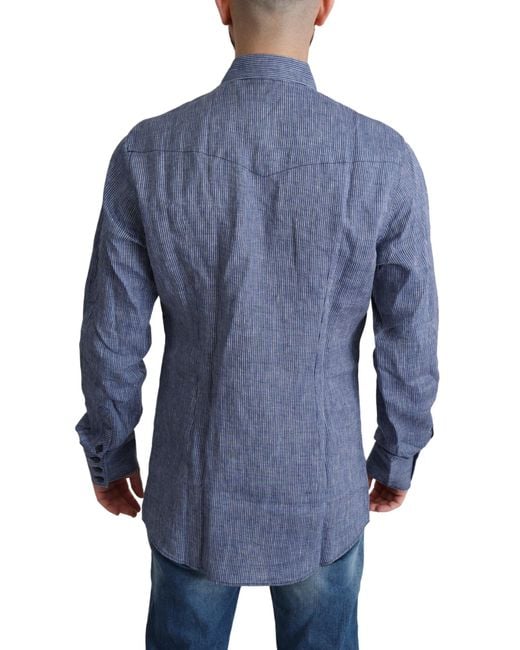 Dolce & Gabbana Blue Stripes Casual Button Down Shirt for men