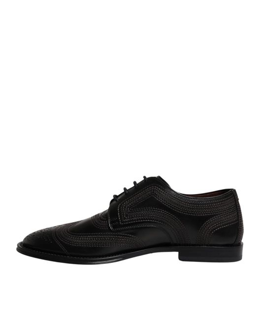 Dolce & Gabbana Black Stitched Leather Oxford Shoes for men