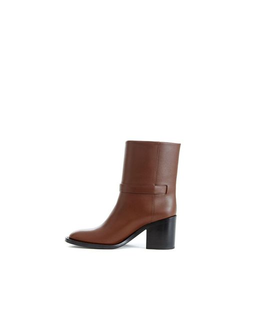 Burberry Brown Leather Buckle Boots Midcalf Style