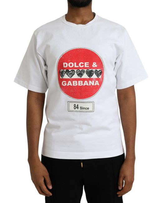 Dolce & Gabbana White Amor Heart Cotton Crewneck Short Sleeve T-Shirt for men