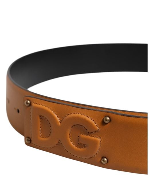 Dolce & Gabbana Brown Leather Belt With Embossed Logo for men