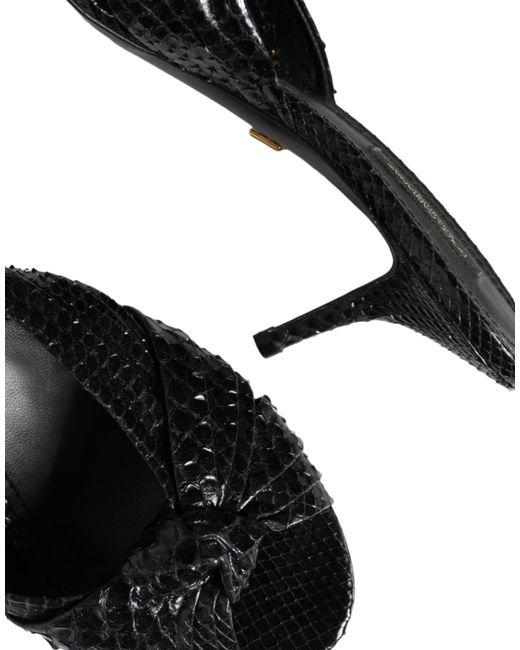 Dolce & Gabbana Black Leather Heels Slides Sandals Shoes Python