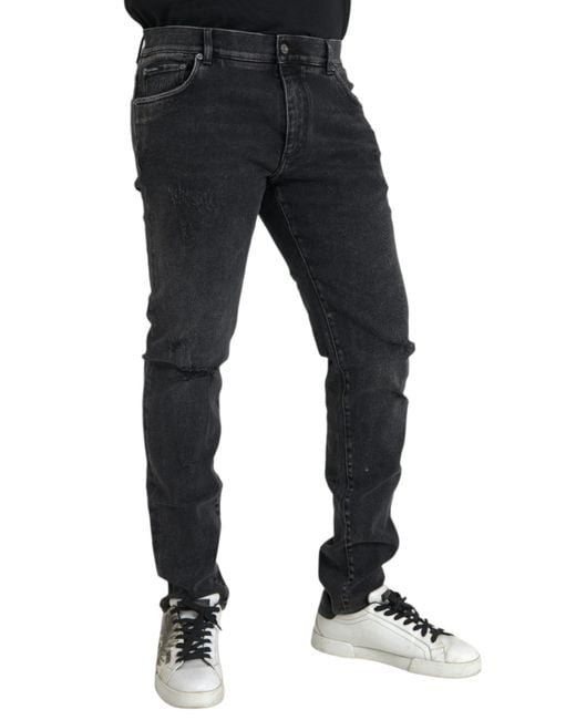 Dolce & Gabbana Black Cotton Stretch Skinny Denim Logo Jeans for men