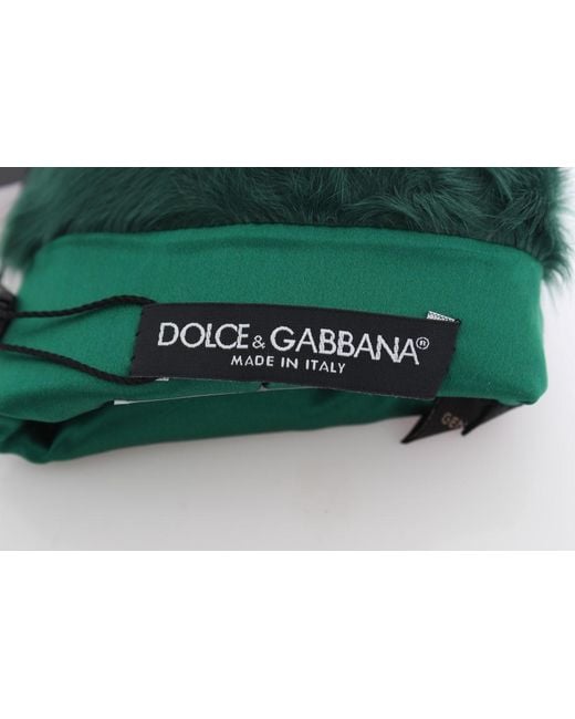 Dolce & Gabbana Green Leather Xiangao Fur Elbow Gloves