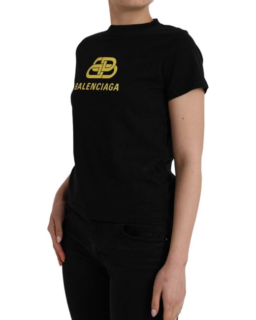 Balenciaga Black Cotton Crew Neck T-Shirt With Logo Print