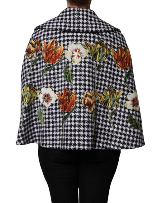Dolce & Gabbana Black Monochrome Patterned Floral Cape Jacket