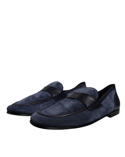 Dolce & Gabbana Blue Suede Leather Loafer Moccasin Shoes for men
